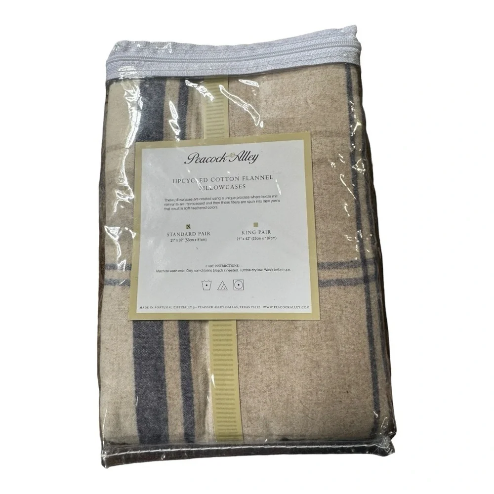 Peacock‎ Alley Upcycled Cotton Flannel Pillowcases - STD PC Taup HE - NWT